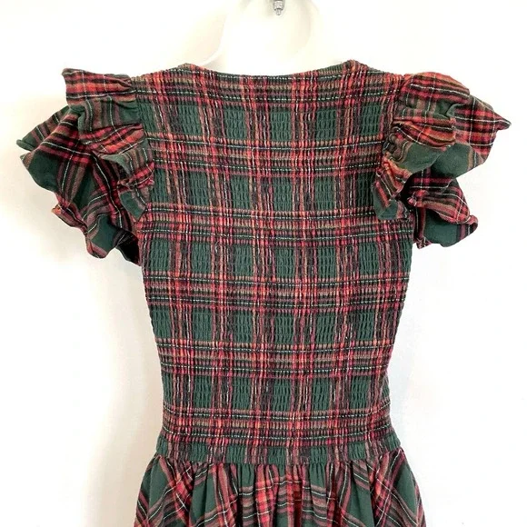 Ivy City Co Hattie Dress XS Green Red Plaid Smocked Midi Cottagecore Holiday - Picture 5 of 10